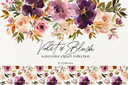 Violet Blush Watercolor Florals PNG