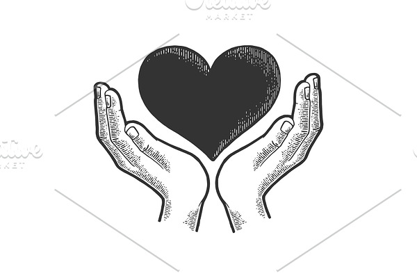 Hands and heart symbol sketch vector
