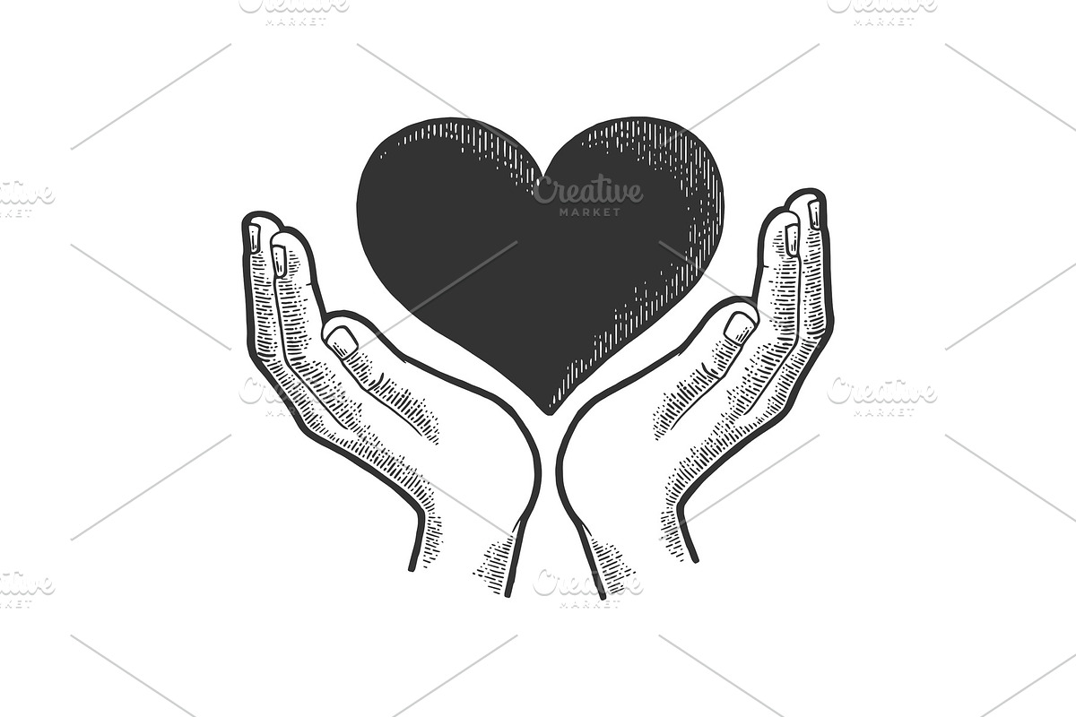 Hands and heart symbol sketch vector in Illustrations - product preview 8