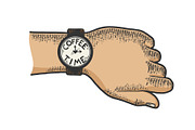 Hand with wristwatch coffee time