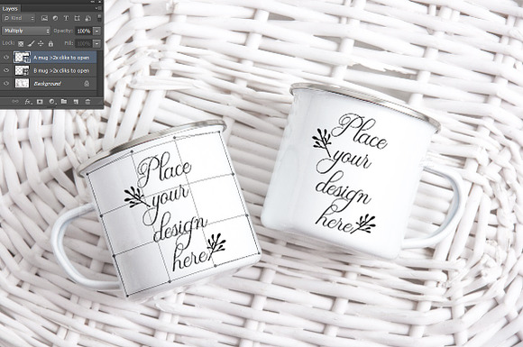 two enamel mugs 2 psd tin mockups in Product Mockups - product preview 1