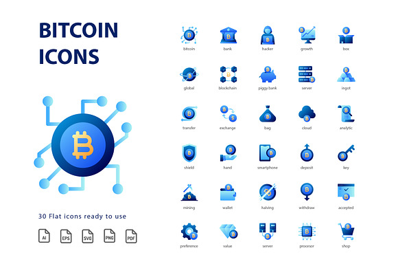 Bitcoin Flat in Server Icons - product preview 1