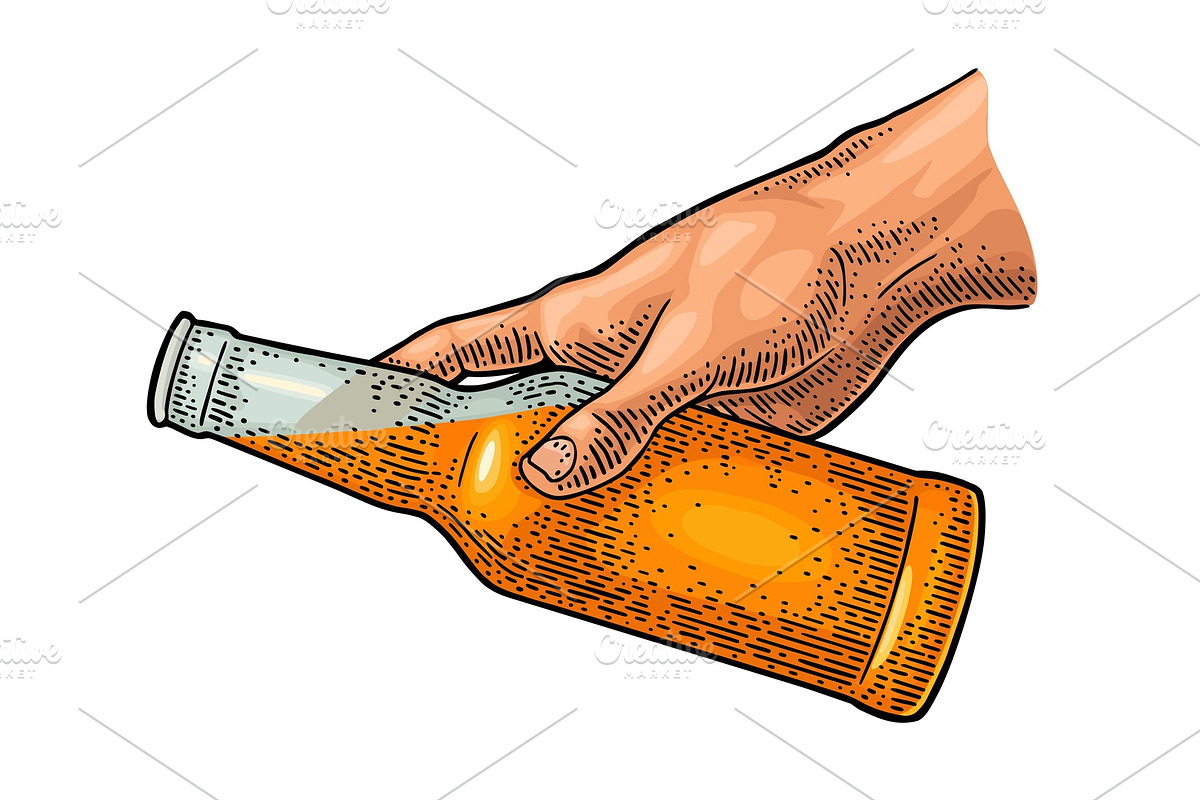 Man hand holding beer bottle in Illustrations - product preview 8