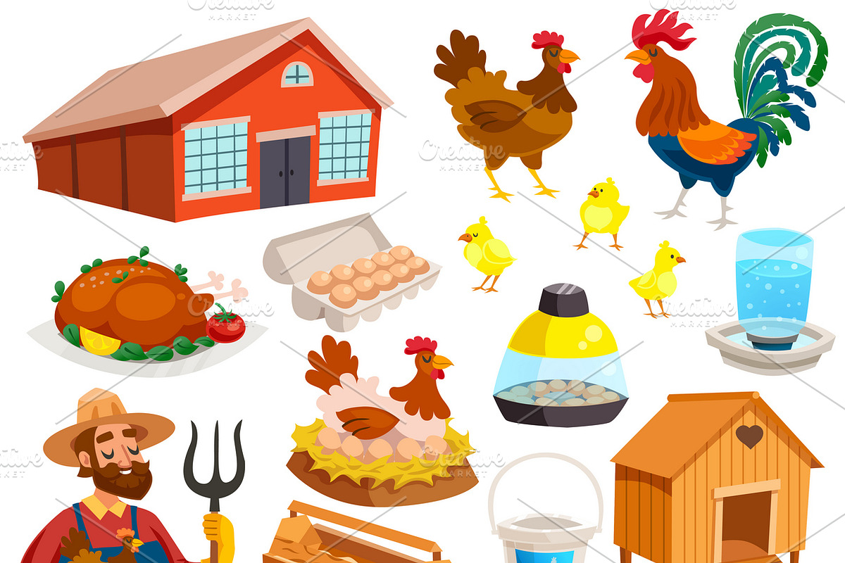 Poultry farm elements set in Icons - product preview 8