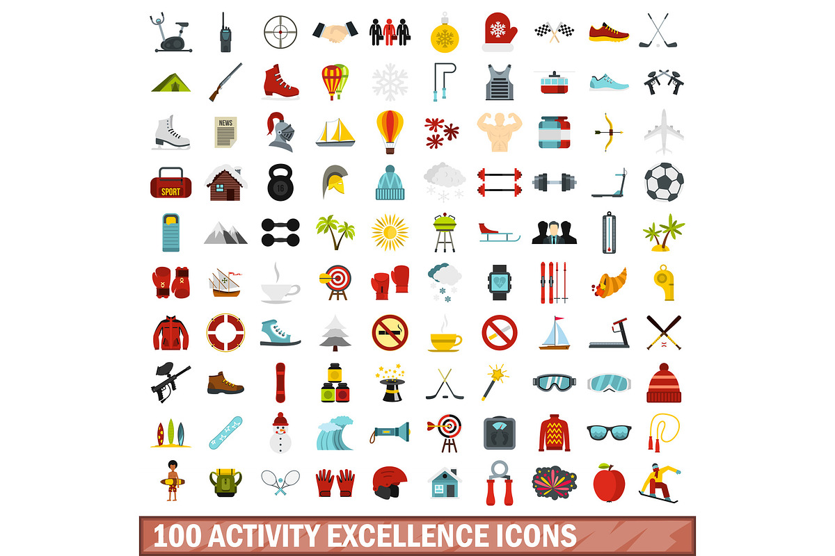 100 activity excellence icons set in Illustrations - product preview 8