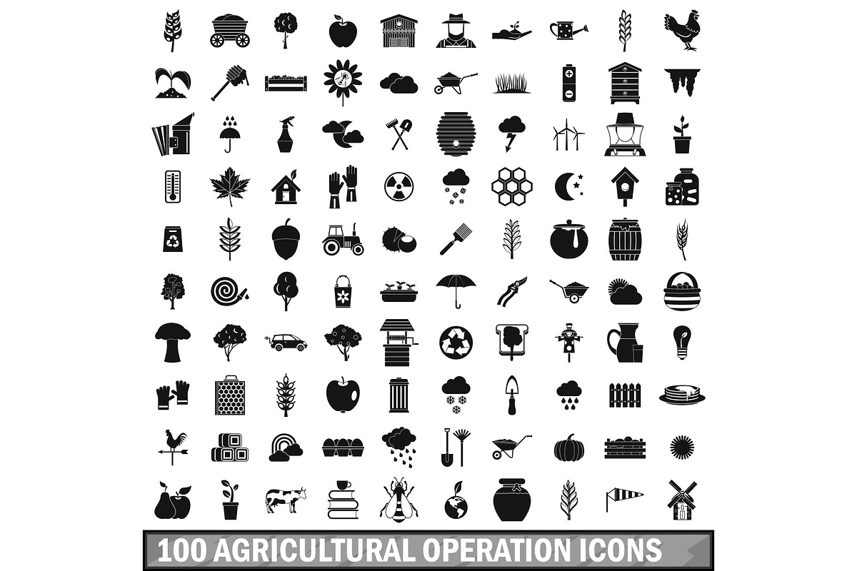 100 agricultural operation icons set in Illustrations - product preview 8