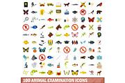 100 animal examination icons set