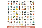 100 antiterrorism book icons set