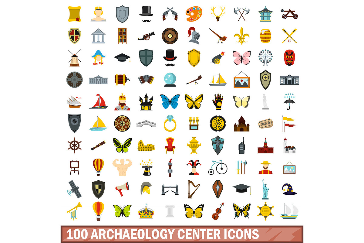 100 archaeology center icons set in Illustrations - product preview 8