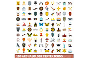 100 archaeology center icons set