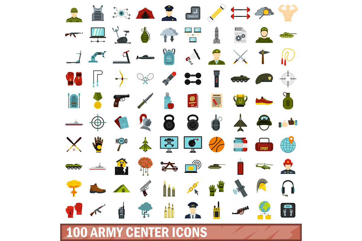 100 army center icons set in Illustrations - product preview 8