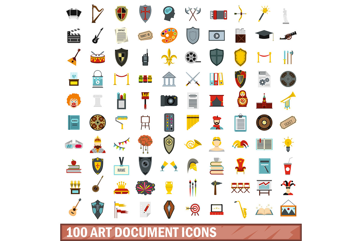 100 art document icons set in Illustrations - product preview 8