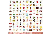 100 restaurant art icons set