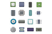 Computer chips icons set