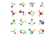Molecule icons set, cartoon style