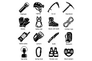 Speleology equipment icons set