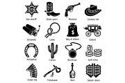 Wild west icons set, simple style
