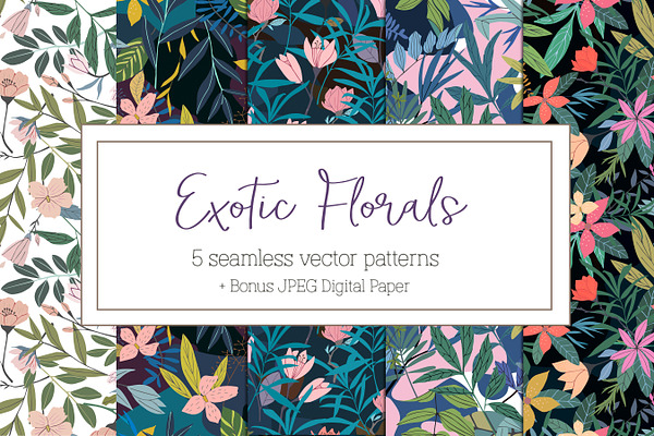 Exotic Florals seamless patterns