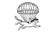 Cat fly with parachute sketch vector
