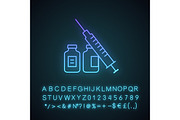 Syringe and vials neon light icon