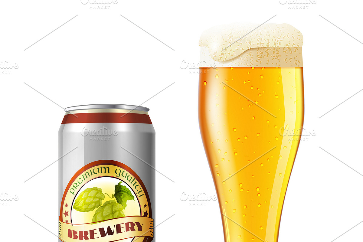 Realistic 3d beer glass and tin can in Illustrations - product preview 8