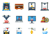 Technologies 3d printing icons set