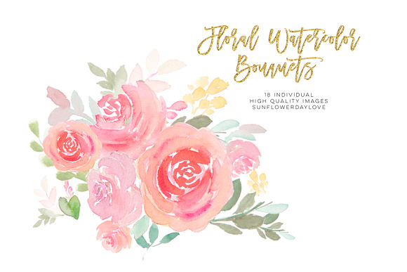 Pink floral watercolor clipart in Illustrations - product preview 1