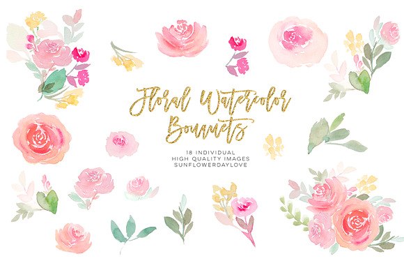 Pink floral watercolor clipart in Illustrations - product preview 2
