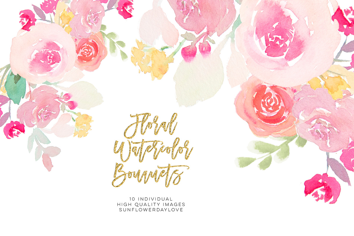 Pink watercolor floral clipart in Illustrations - product preview 8