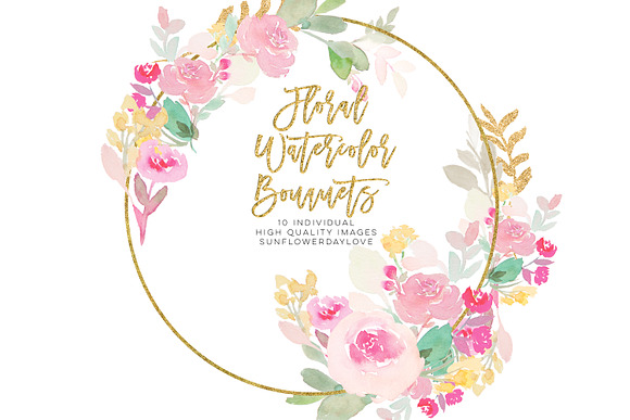 Pink watercolor floral clipart in Illustrations - product preview 1