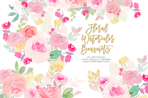 Pink watercolor floral clipart in Illustrations - product preview 2