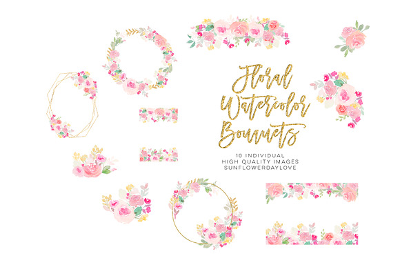 Pink watercolor floral clipart in Illustrations - product preview 3