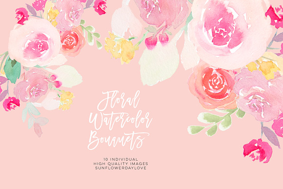 Pink watercolor floral clipart in Illustrations - product preview 4