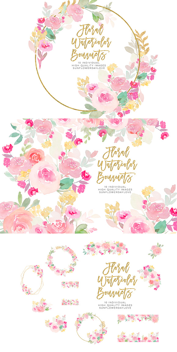 Pink watercolor floral clipart in Illustrations - product preview 5