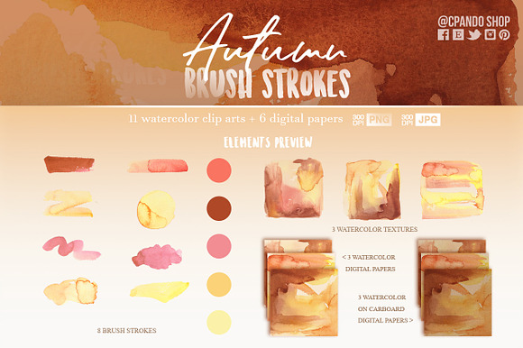 Autumn Brush Strokes watercolor clip in Illustrations - product preview 1