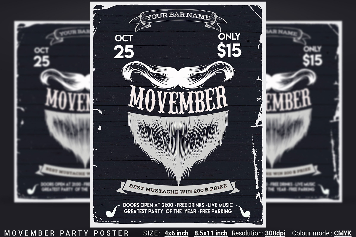 Movember Party Poster in Flyer Templates - product preview 8