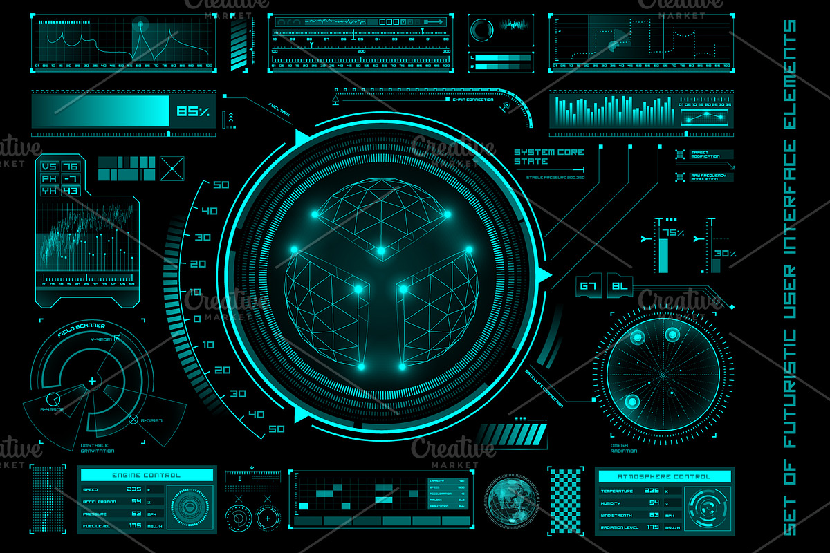Futuristic user interface elements in Illustrations - product preview 8