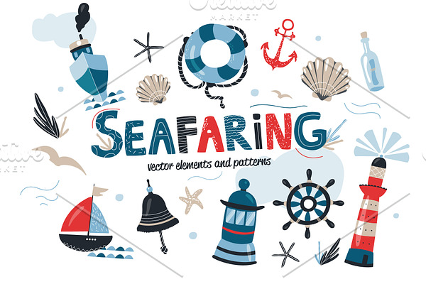 Seamless sea patterns and elements