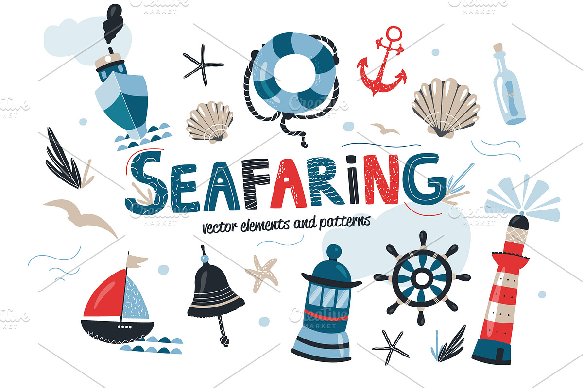 Seamless sea patterns and elements in Patterns - product preview 8