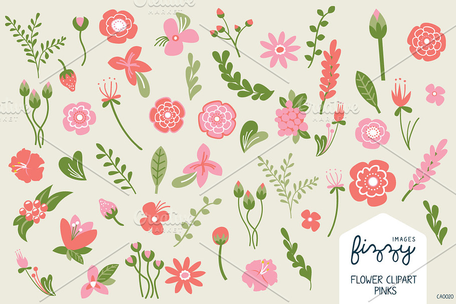 Pink Floral Illustrated Clipart Set in Illustrations - product preview 8