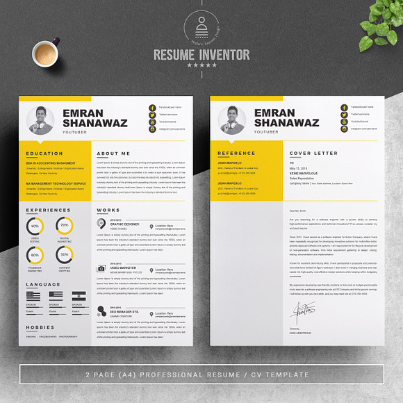 Word Resume / 2 Page CV Template in Letter Templates - product preview 1