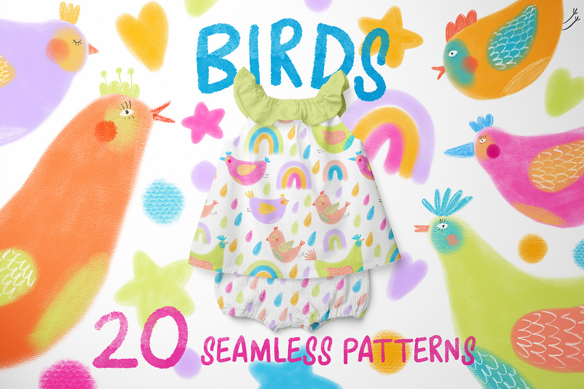 Colored birds. Seamless patterns in Patterns - product preview 8