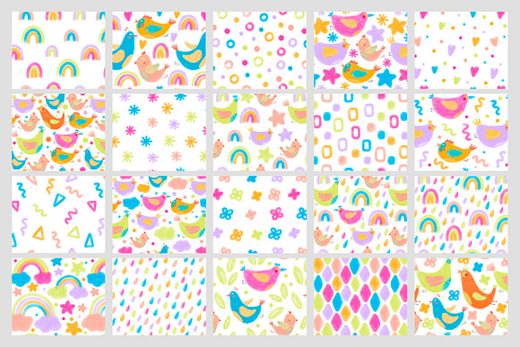 Colored birds. Seamless patterns in Patterns - product preview 2