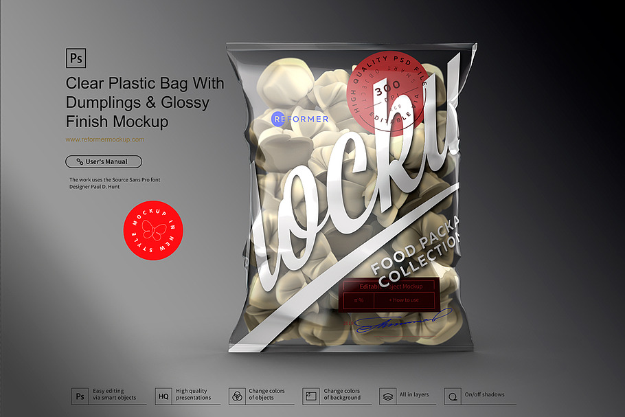 Clear Plastic Bag With Dumplings in Product Mockups - product preview 8
