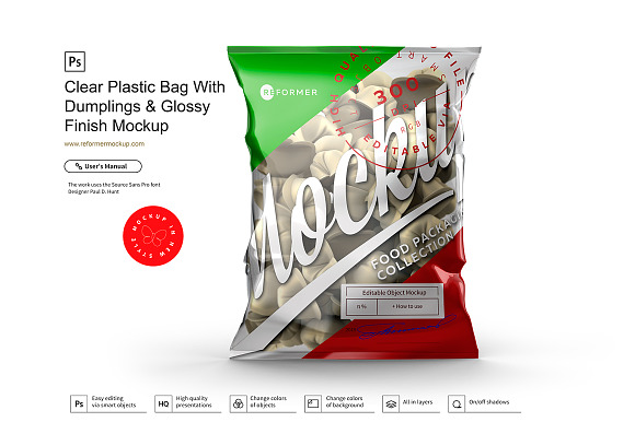 Clear Plastic Bag With Dumplings in Product Mockups - product preview 2