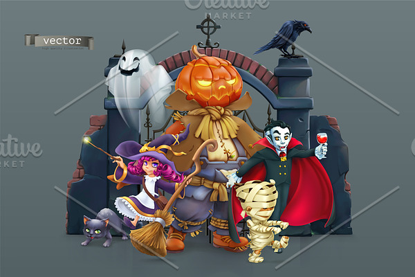 Happy Halloween characters, vectors