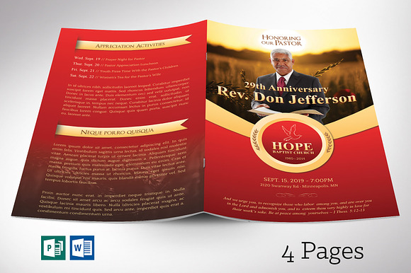 Pastor Anniversary Program Word 4pgs in Brochure Templates - product preview 9