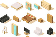Furniture isometric icons set