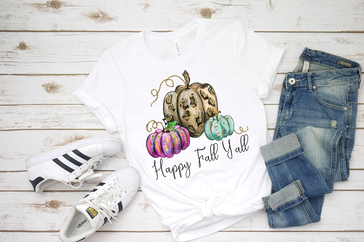 Happy Fall Y'all. Pink, mint pumpkin in Illustrations - product preview 8