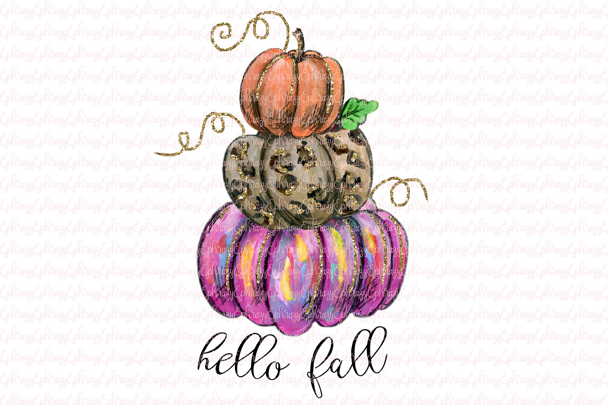 Hello Fall. Pumpkins pink, leopard in Illustrations - product preview 8